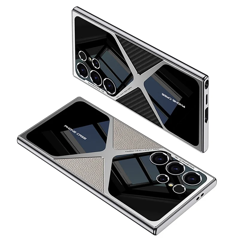 GKK For Samsung Galaxy S24 Ultra Case Electroplating PU Leather+PC Phone Cover - Carbon Fiber
