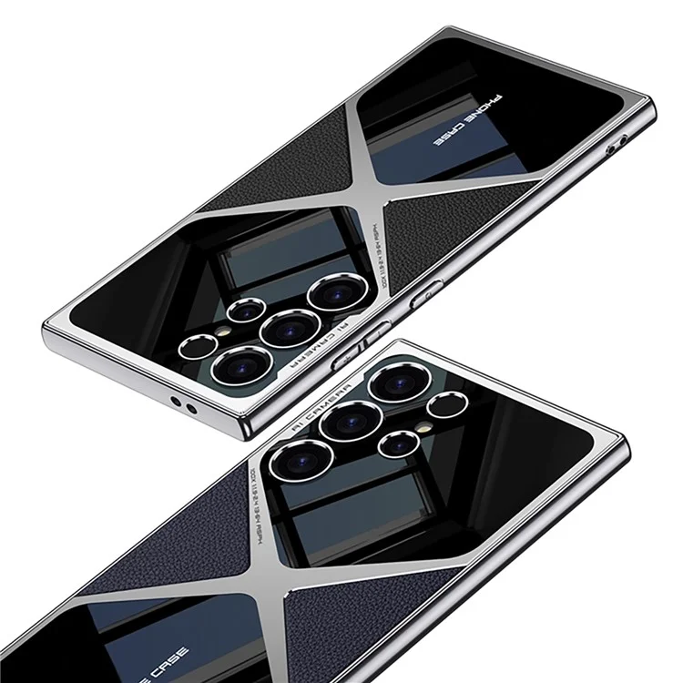 GKK Pour Samsung Galaxy S23 Ultra Case Electroplating PU Cuir+PC Anti-Drop Phone Cover - Titane Noir
