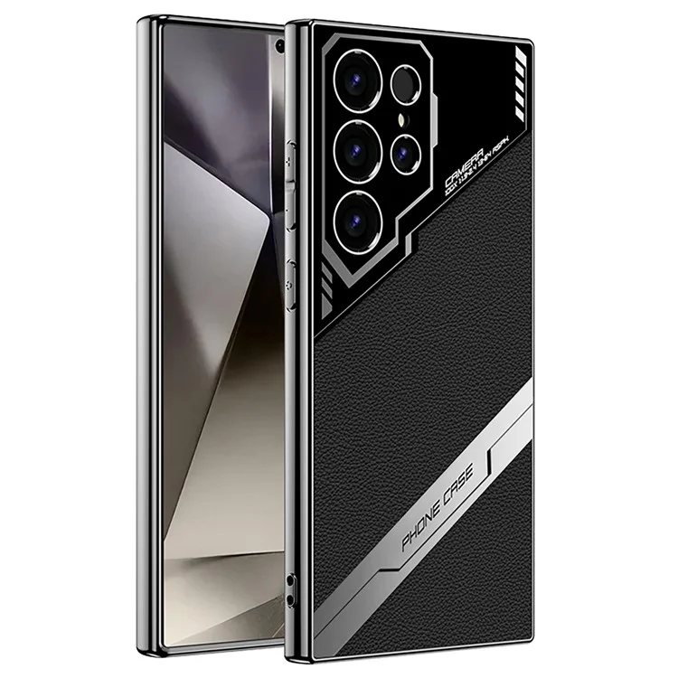 GKK Pour Samsung Galaxy S23 Ultra Étui Revêtement de Cuir Texturé PC Ultra Fin Housse de Téléphone Slim - Titane Noir