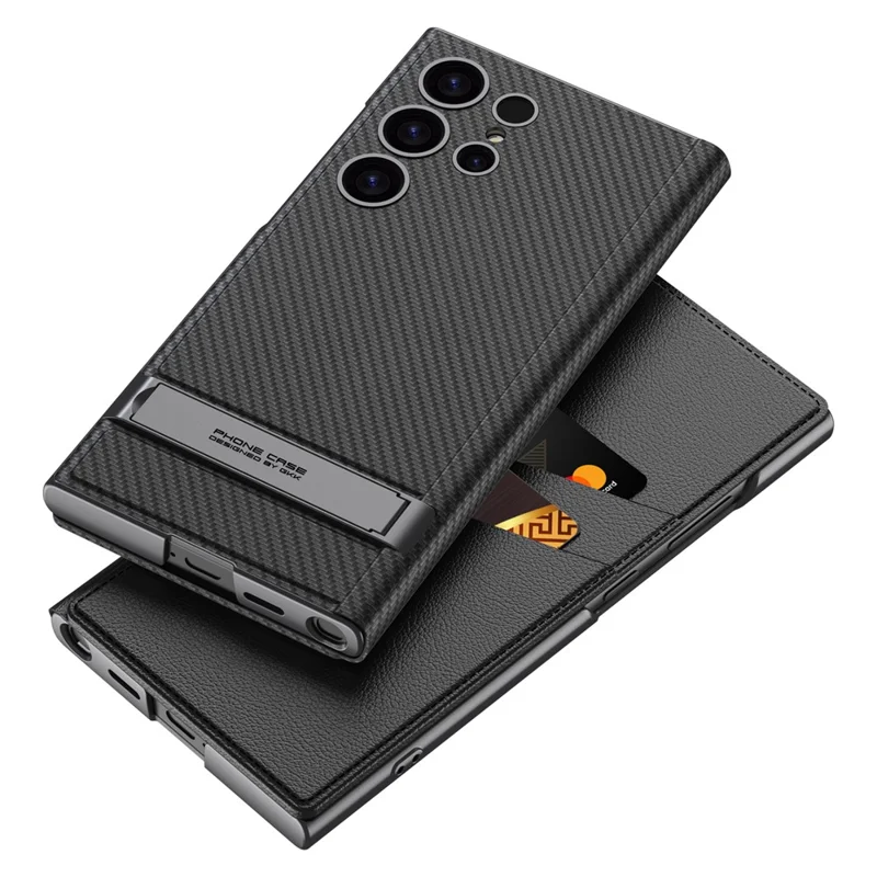 GKK per Samsung Galaxy S24 Ultra Custodia per Telefono con Supporto Nascosto in Pelle con Portacarte - Fibra di Carbonio