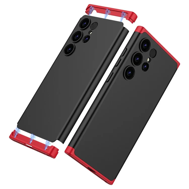 For Samsung Galaxy S24 Ultra Case 3-Piece Matte Surface Hard PC Shell Phone Cover - Black  /  Red