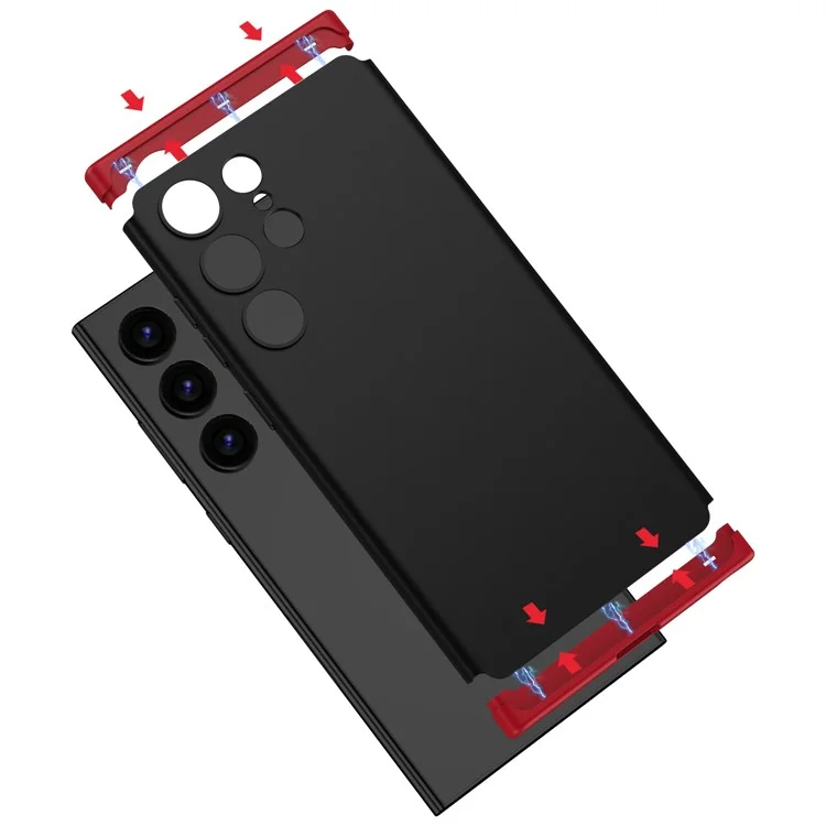 For Samsung Galaxy S24 Ultra Case 3-Piece Matte Surface Hard PC Shell Phone Cover - Black  /  Red