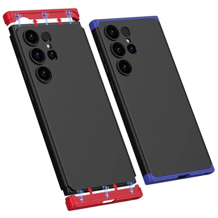 For Samsung Galaxy S24 Ultra Case 3-Piece Matte Surface Hard PC Shell Phone Cover - Black  /  Red