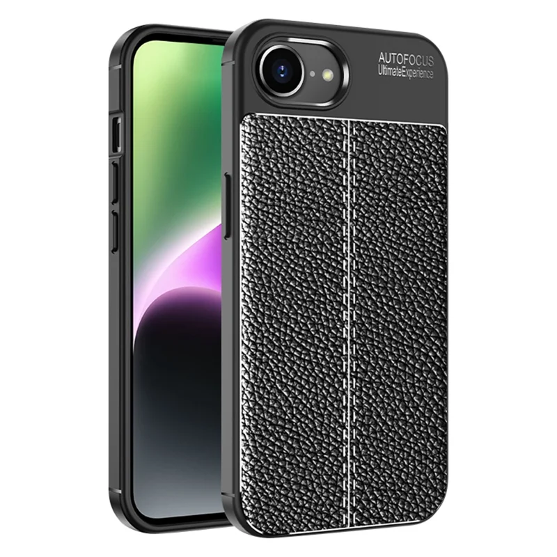 For iPhone 16e Cell Phone Case Litchi Texture TPU Back Cover - Black