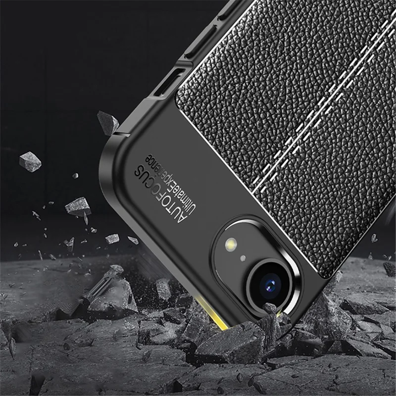 For iPhone 16e Cell Phone Case Litchi Texture TPU Back Cover - Black