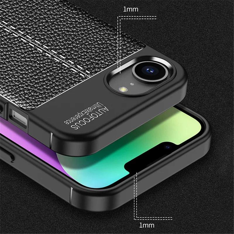 For iPhone 16e Cell Phone Case Litchi Texture TPU Back Cover - Black