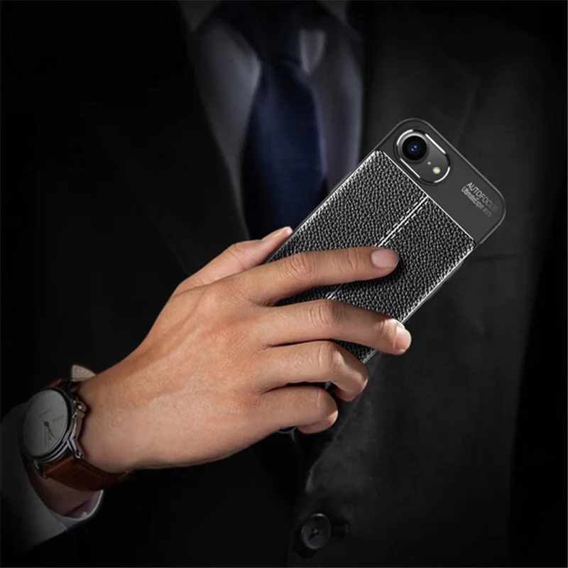 For iPhone 16e Cell Phone Case Litchi Texture TPU Back Cover - Black