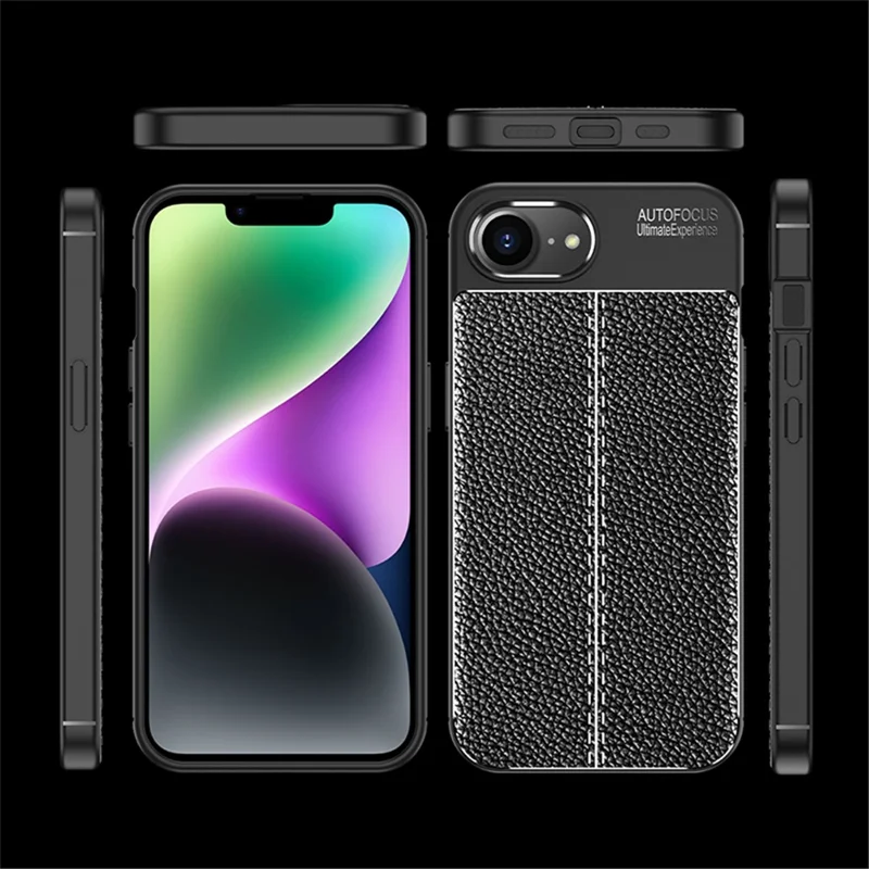 For iPhone 16e Cell Phone Case Litchi Texture TPU Back Cover - Black