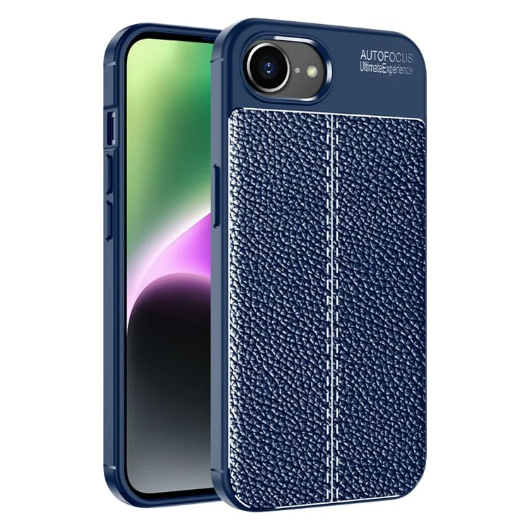 Coque pour iPhone SE (2024) - Texture Litchi Étui de Téléphone en TPU - Bleu