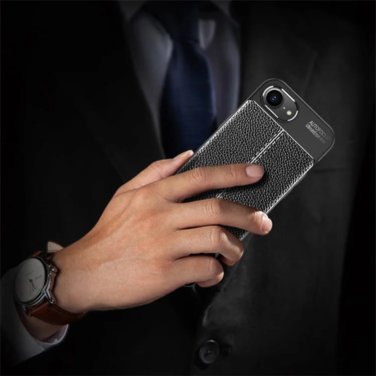 Coque pour iPhone SE (2024) - Texture Litchi Étui de Téléphone en TPU - Bleu