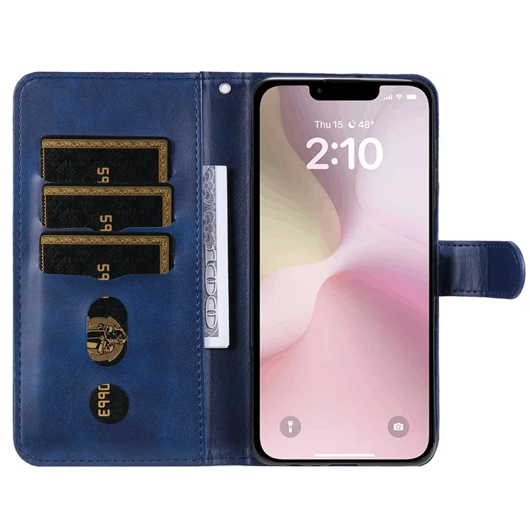 For iPhone 16e Wallet Case Zipper Pocket Leather Phone Cover Wholesale - Blue