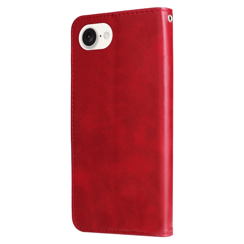 For iPhone 17e / 16e Wallet Case Zipper Pocket Leather Phone Cover   - Red