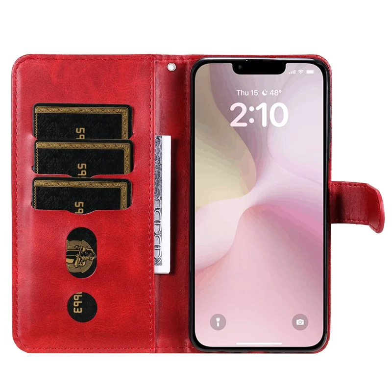 For iPhone 17e / 16e Wallet Case Zipper Pocket Leather Phone Cover   - Red