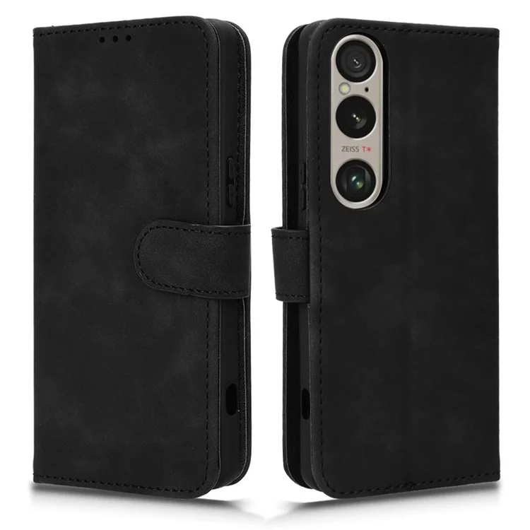 For Sony Xperia 1 VI Wallet Phone Case Skin-Touch PU Leather Stand Phone Cover - Black