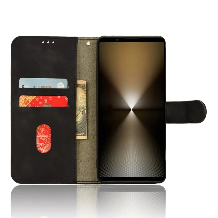 For Sony Xperia 1 VI Wallet Phone Case Skin-Touch PU Leather Stand Phone Cover - Black