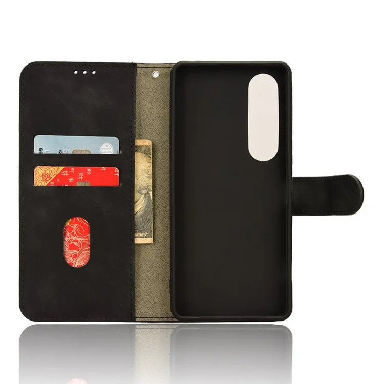 For Sony Xperia 1 VI Wallet Phone Case Skin-Touch PU Leather Stand Phone Cover - Black