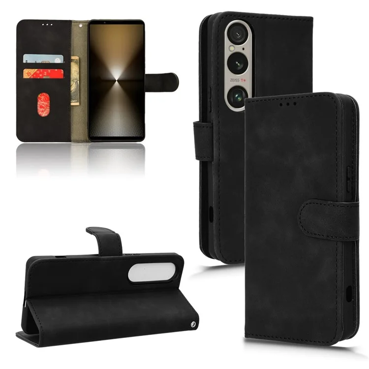 For Sony Xperia 1 VI Wallet Phone Case Skin-Touch PU Leather Stand Phone Cover - Black