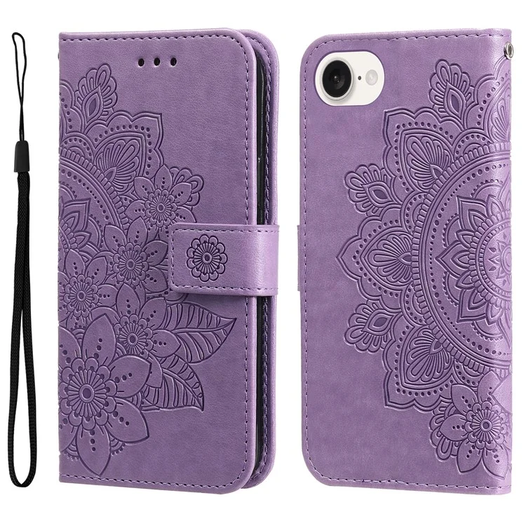 For iPhone 16e Case Floral Pattern PU Leather Wallet Stand Phone Cover - Purple