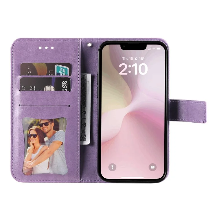 For iPhone 16e Case Floral Pattern PU Leather Wallet Stand Phone Cover - Purple