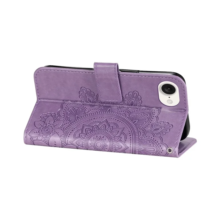 For iPhone 16e Case Floral Pattern PU Leather Wallet Stand Phone Cover - Purple