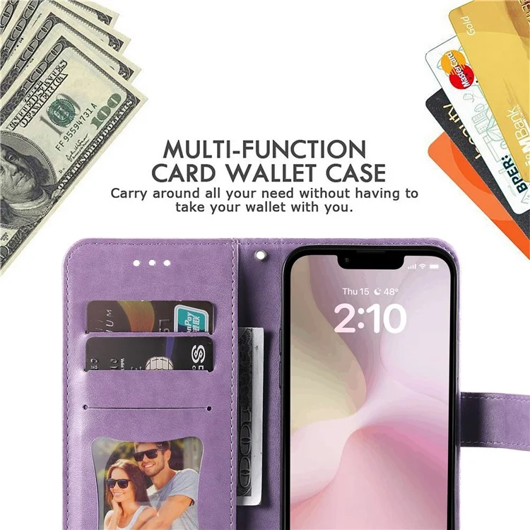 For iPhone 16e Case Floral Pattern PU Leather Wallet Stand Phone Cover - Purple