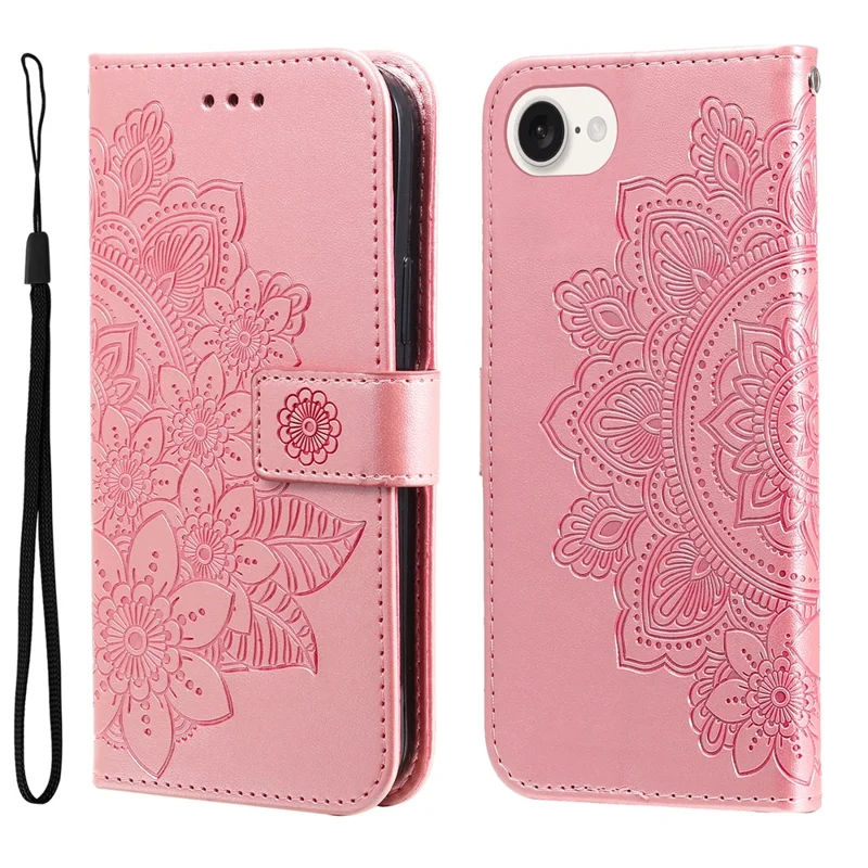 For iPhone 16e Case Floral Pattern PU Leather Wallet Stand Phone Cover - Pink