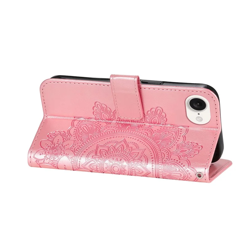 For iPhone 16e Case Floral Pattern PU Leather Wallet Stand Phone Cover - Pink
