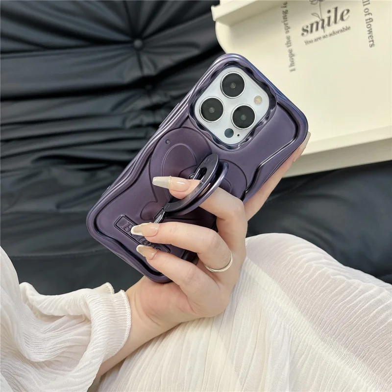 For iPhone 13 Pro Max 6.7 inch Cover Heart Shape Kickstand TPU Electroplated Cell Phone Case - Purple