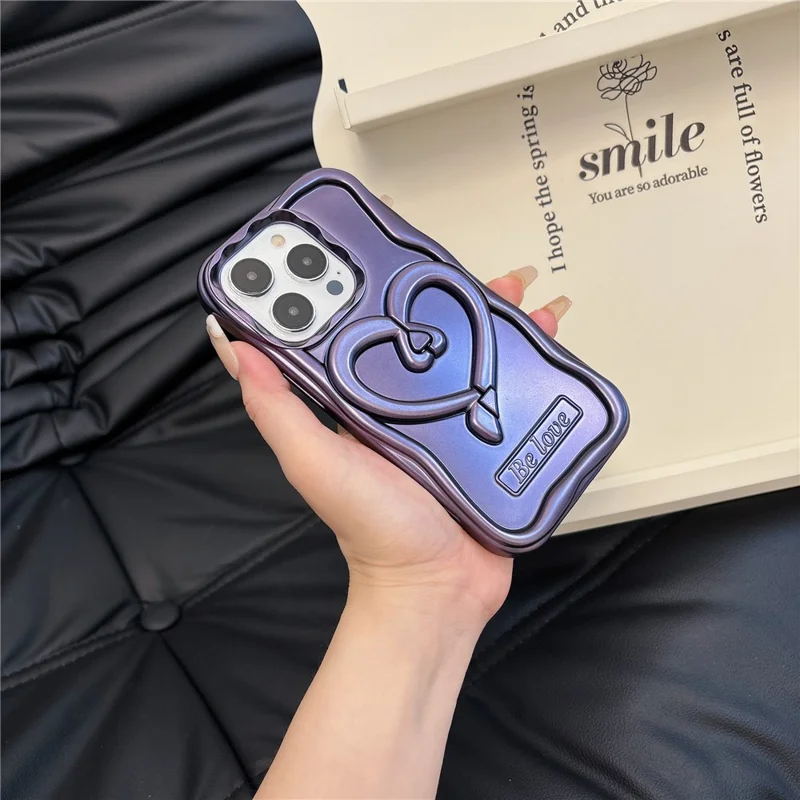 For iPhone 13 Pro Max 6.7 inch Cover Heart Shape Kickstand TPU Electroplated Cell Phone Case - Purple