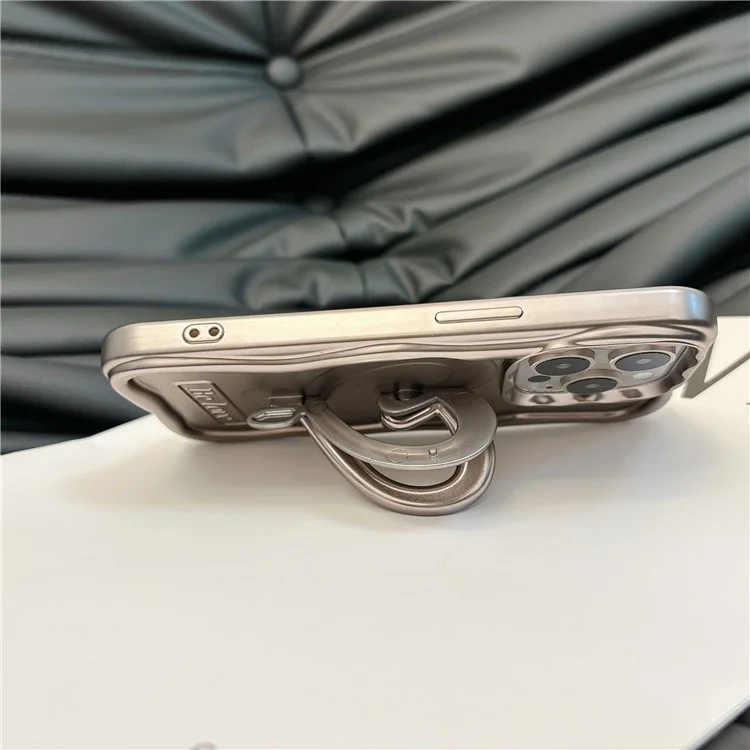 Für iPhone 15 Pro Max Cover Herzform PC Kickstand Elektroplattiert TPU Handyhülle - Titanium Grey