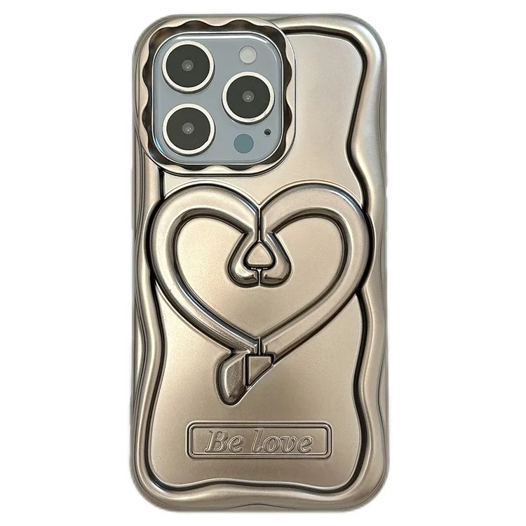 Pour iPhone 13 Pro Anti-Fall Cover Heart Shape PC Kickstand Electroplated TPU Phone Case - Titanium Grey
