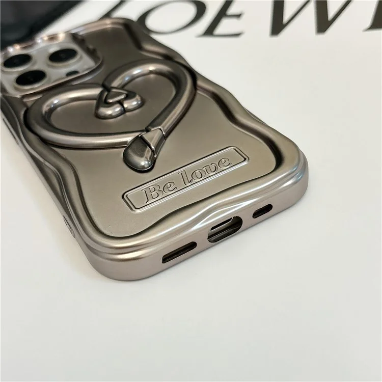Pour iPhone 13 Pro Anti-Fall Cover Heart Shape PC Kickstand Electroplated TPU Phone Case - Titanium Grey
