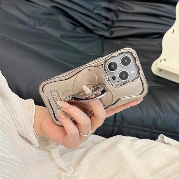 Pour iPhone 13 Pro Anti-Fall Cover Heart Shape PC Kickstand Electroplated TPU Phone Case - Titanium Grey