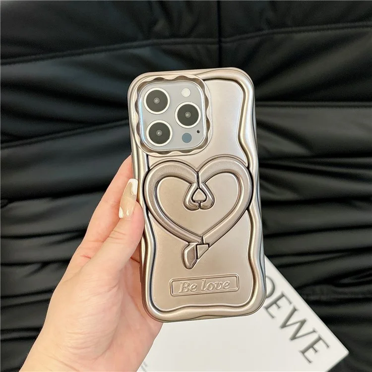 Pour iPhone 13 Pro Anti-Fall Cover Heart Shape PC Kickstand Electroplated TPU Phone Case - Titanium Grey