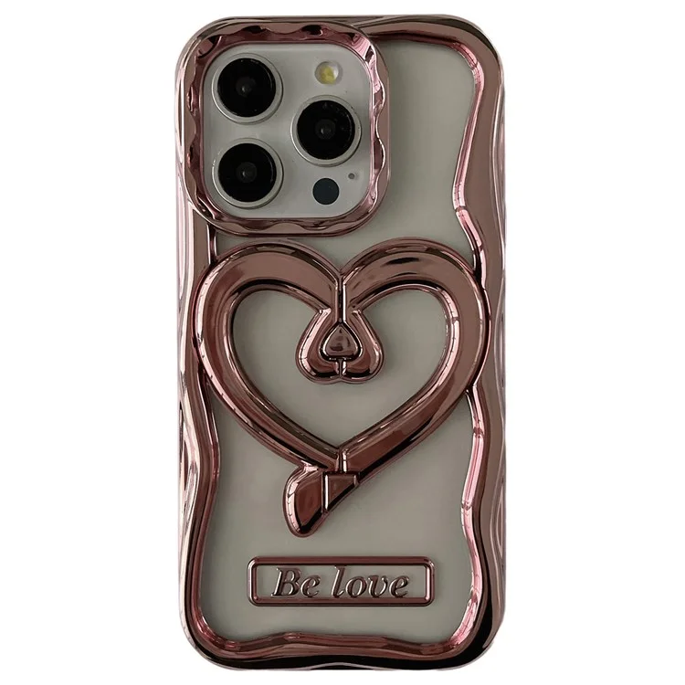 Funda para iPhone 12 Pro Caso Estiloso de Corazón Kickstand Funda de Teléfono Chapada Electroplateada TPU Carcasa de Teléfono Celular Transparente - Rosa