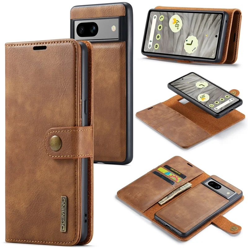 DG.MING for Google Pixel 8a Case Removable 2 in 1 Split Leather Folio Phone Cover - Brown