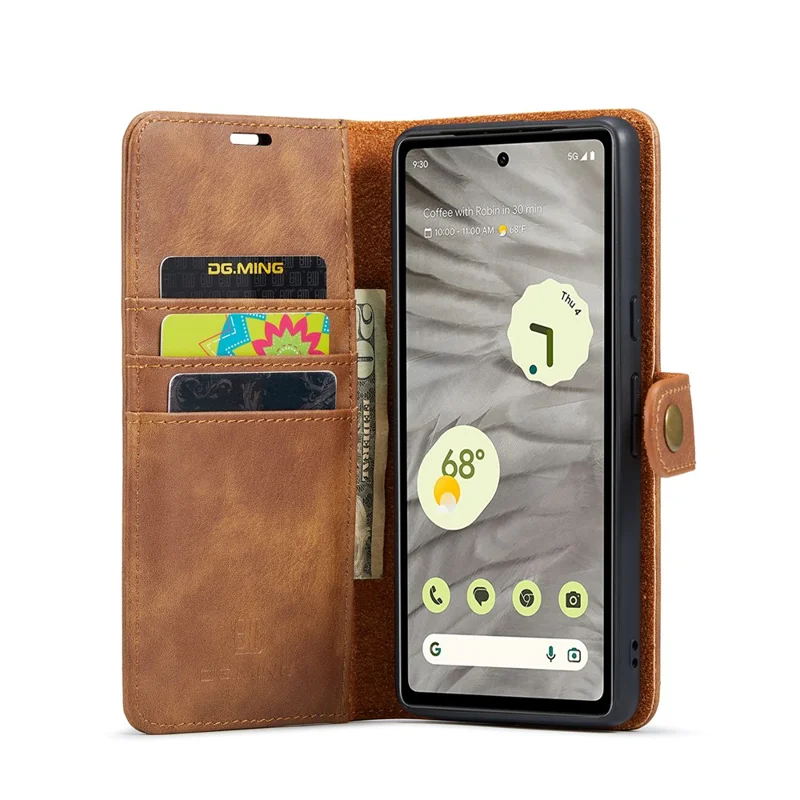 DG.MING for Google Pixel 8a Case Removable 2 in 1 Split Leather Folio Phone Cover - Brown