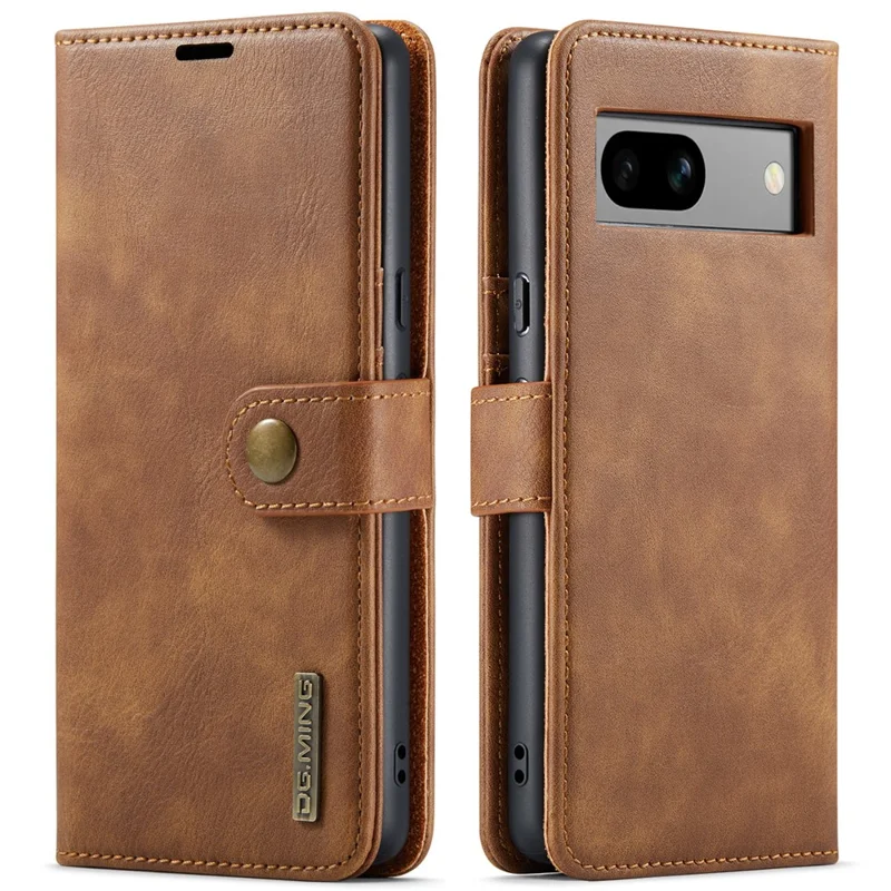 DG.MING for Google Pixel 8a Case Removable 2 in 1 Split Leather Folio Phone Cover - Brown