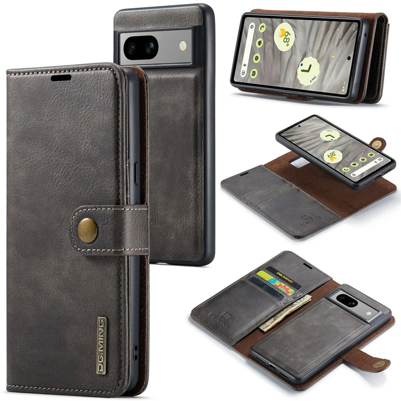 DG.MING para Google Pixel 8a Funda Extraíble 2 en 1 Cubierta de Teléfono de Cartera de Cuero Dividido - Gris