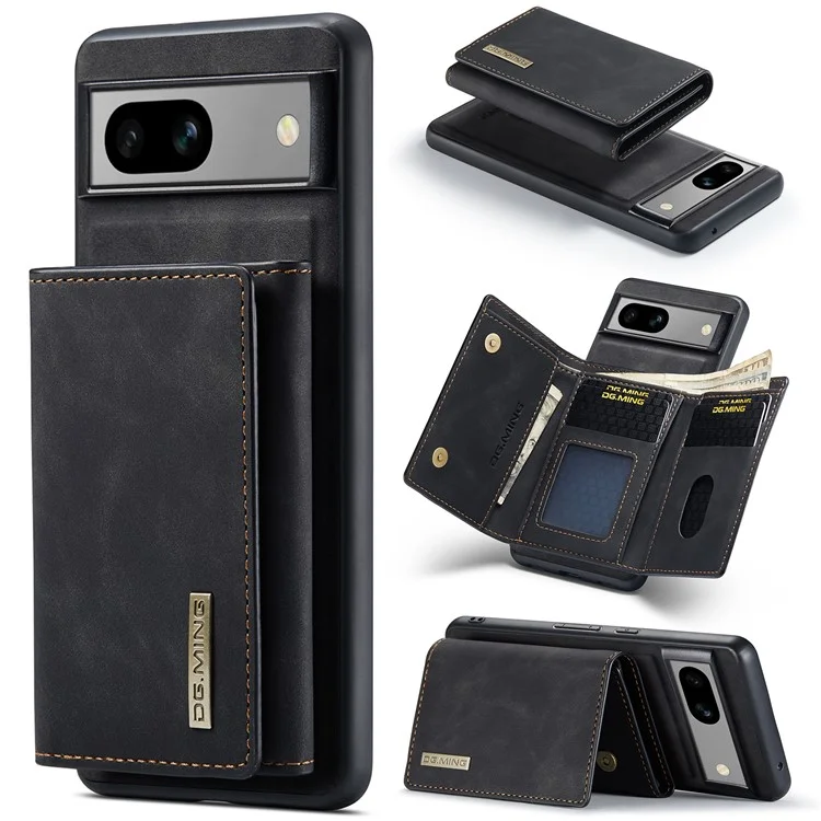 DG.MING M1 Series for Google Pixel 8a Case Kickstand Leather Back Phone Cover with Detachable Wallet - Black