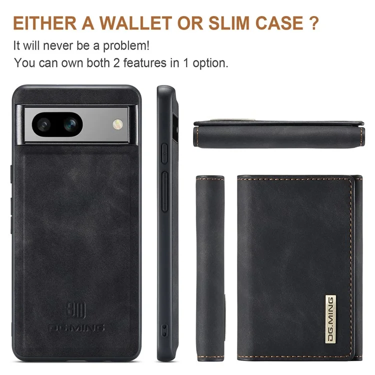 DG.MING M1 Series for Google Pixel 8a Case Kickstand Leather Back Phone Cover with Detachable Wallet - Black