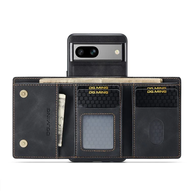 DG.MING M1 Series for Google Pixel 8a Case Kickstand Leather Back Phone Cover with Detachable Wallet - Black
