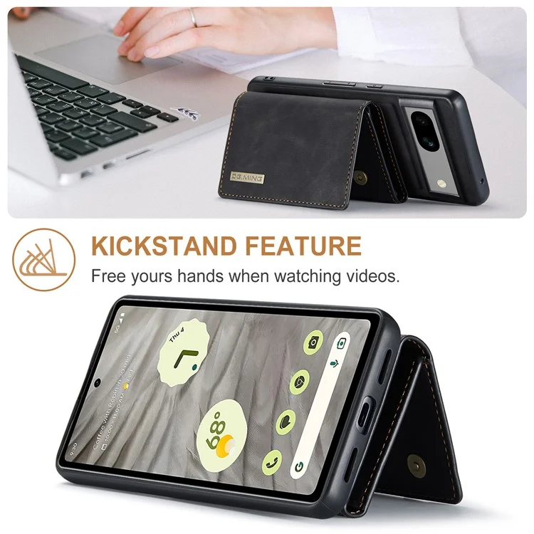 DG.MING M1 Series for Google Pixel 8a Case Kickstand Leather Back Phone Cover with Detachable Wallet - Black