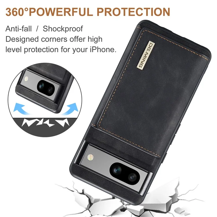 DG.MING M1 Series for Google Pixel 8a Case Kickstand Leather Back Phone Cover with Detachable Wallet - Black
