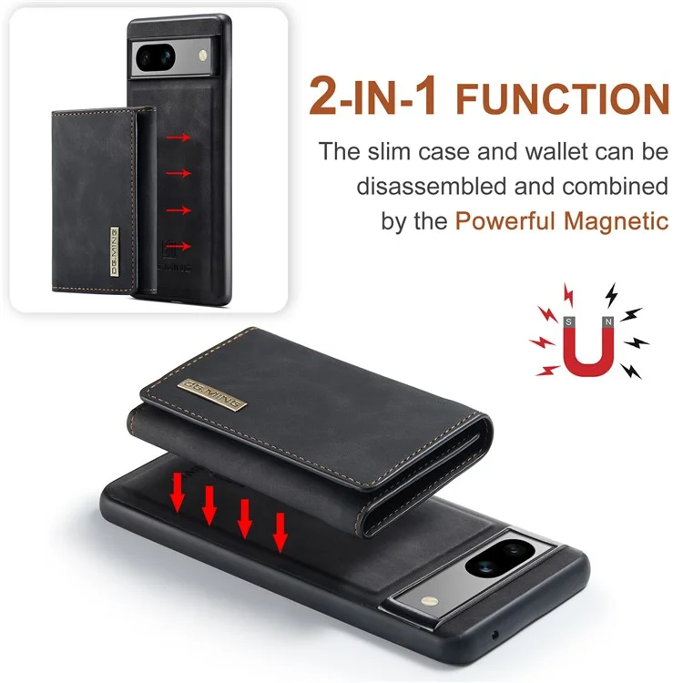 DG.MING M1 Series for Google Pixel 8a Case Kickstand Leather Back Phone Cover with Detachable Wallet - Black
