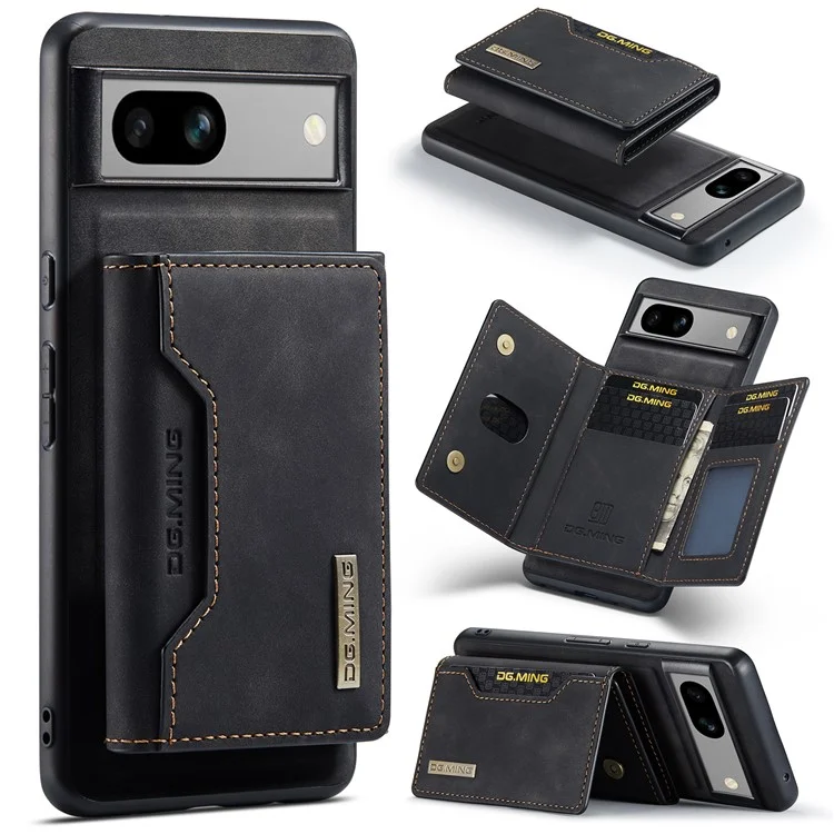 DG.MING M2 Series per Google Pixel 8a Custodia Portafoglio Staccabile Rivestita in Pelle PC+TPU Cover per Telefono - Nero