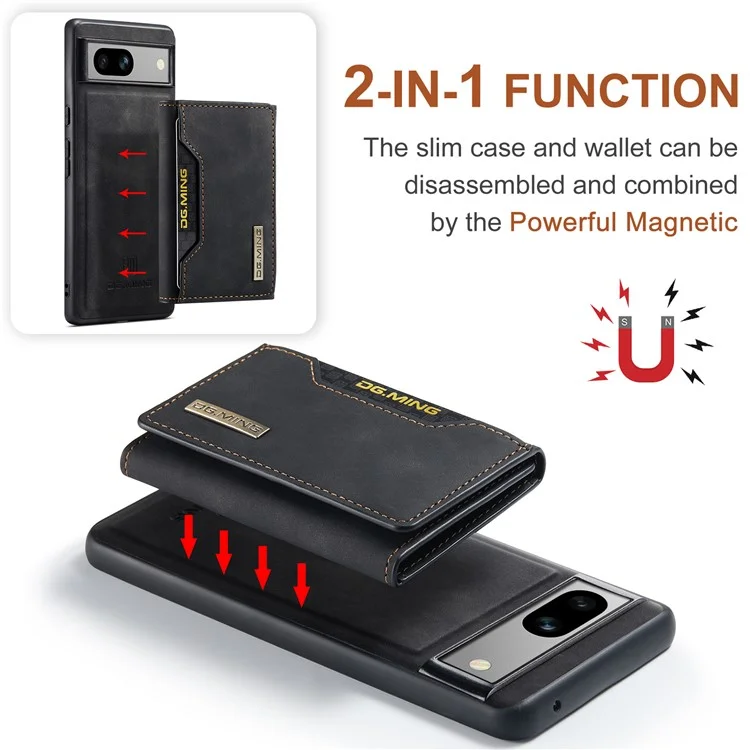 DG.MING M2 Series per Google Pixel 8a Custodia Portafoglio Staccabile Rivestita in Pelle PC+TPU Cover per Telefono - Nero