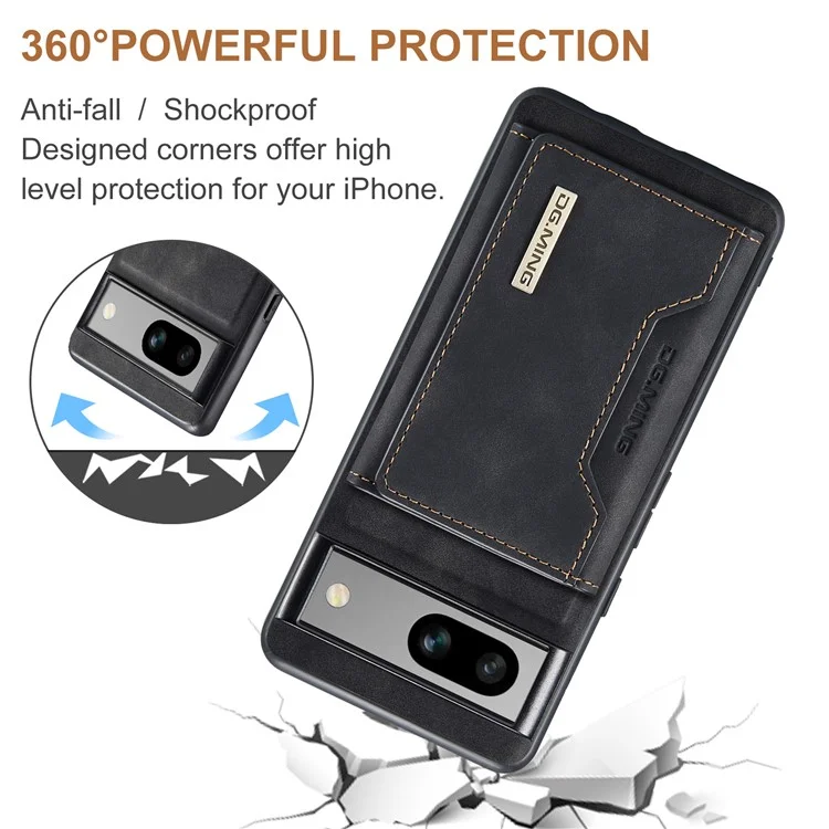 DG.MING M2 Series per Google Pixel 8a Custodia Portafoglio Staccabile Rivestita in Pelle PC+TPU Cover per Telefono - Nero
