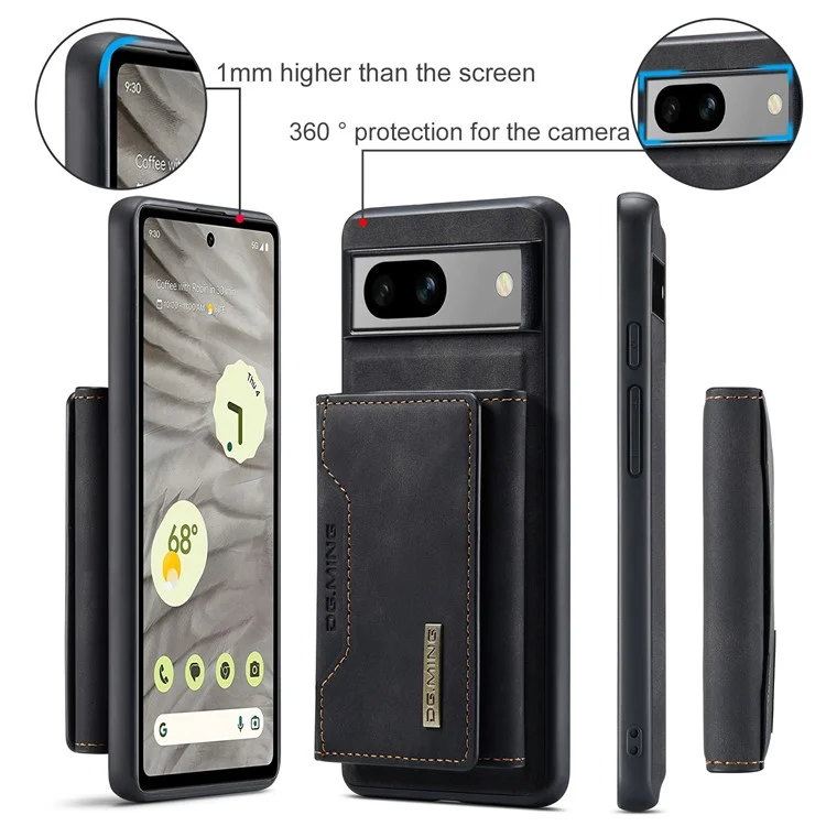 DG.MING M2 Series per Google Pixel 8a Custodia Portafoglio Staccabile Rivestita in Pelle PC+TPU Cover per Telefono - Nero