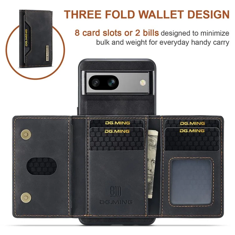 DG.MING M2 Series per Google Pixel 8a Custodia Portafoglio Staccabile Rivestita in Pelle PC+TPU Cover per Telefono - Nero